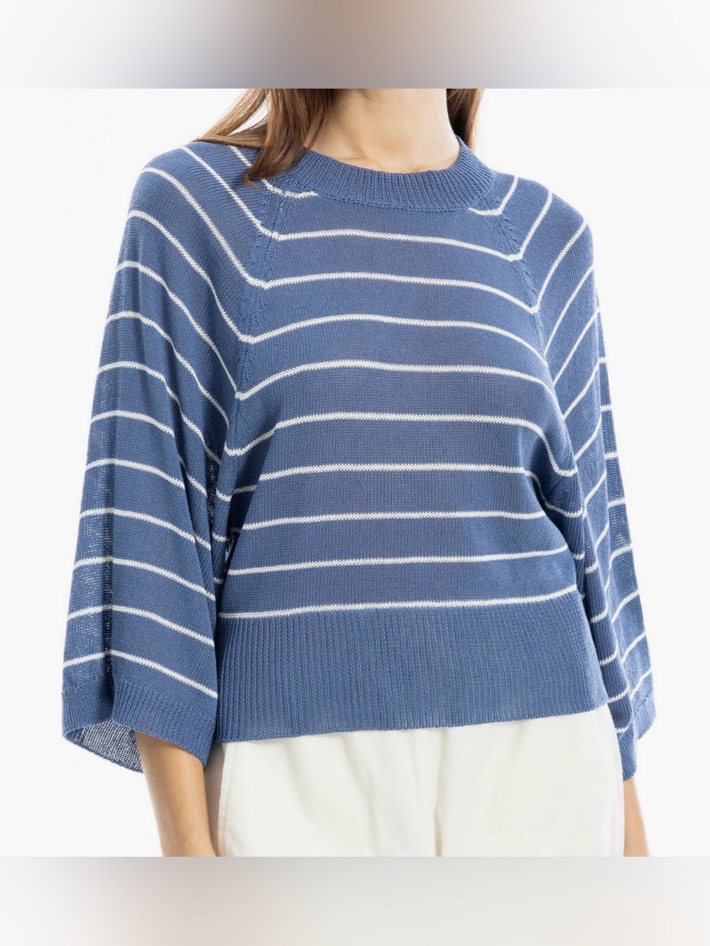 Max Studio Stripe Raglan Sleeve Sweater Denim/Ivory Size XL NWT
